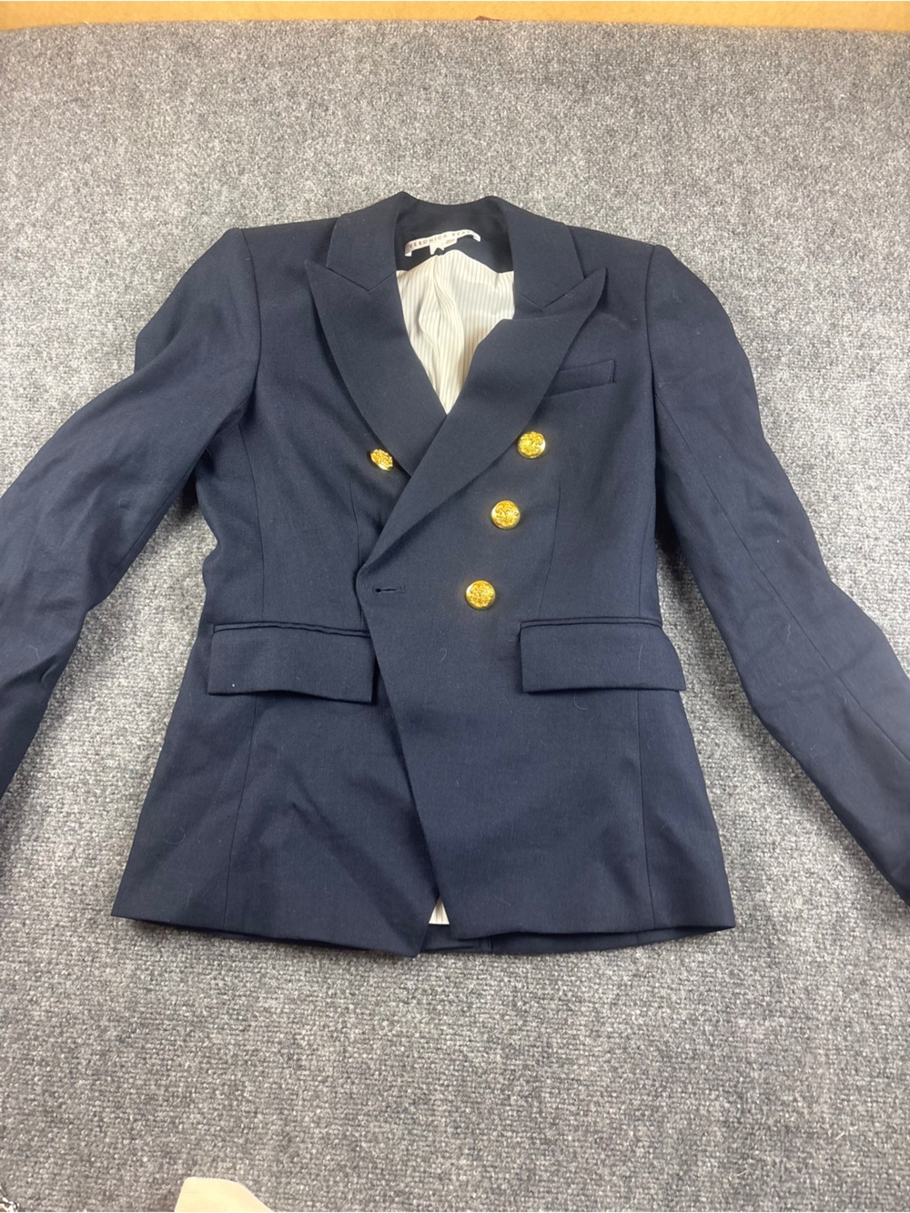 Veronica Beard Women’s Miller Dickey Jacket Navy Blue Linen Blend Gold Button -6 - Picture 2 of 12